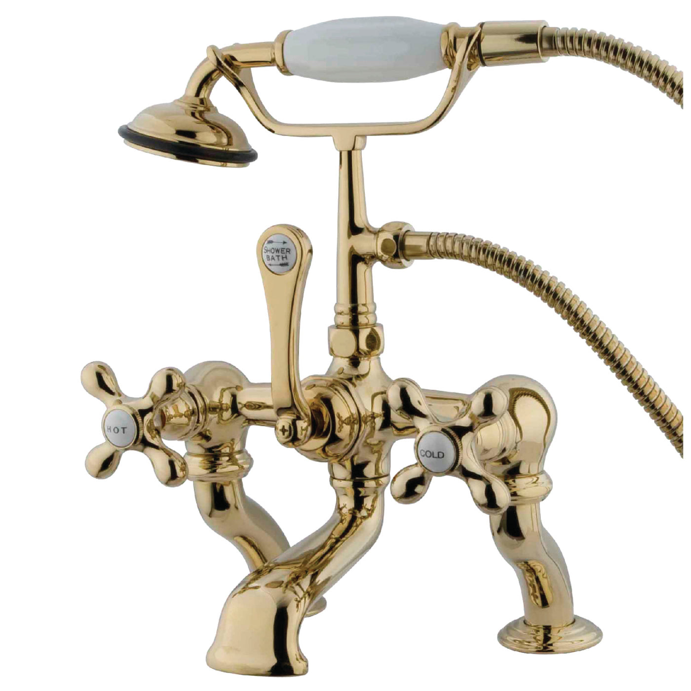 Elements of Design DT4092AX 7-Inch Deck Mount Tub Faucet with Hand Shower, Polished Brass