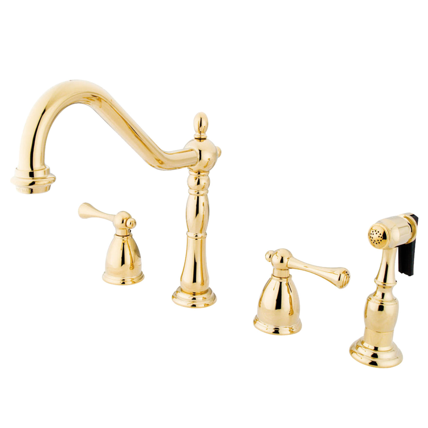 Elements of Design EB1792BLBS Widespread Kitchen Faucet with Brass Sprayer, Polished Brass
