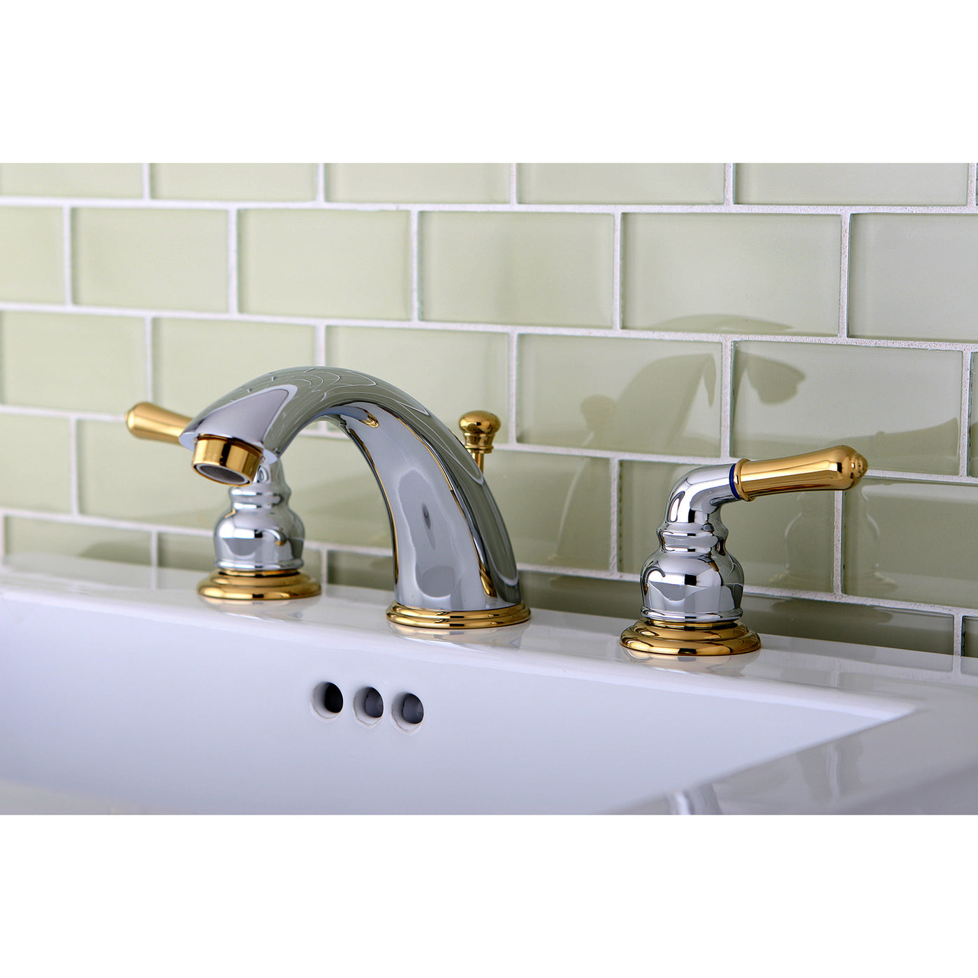 Elements of Design EB964 Widespread Bathroom Faucet with Retail Pop-Up, Polished Chrome/Polished Brass