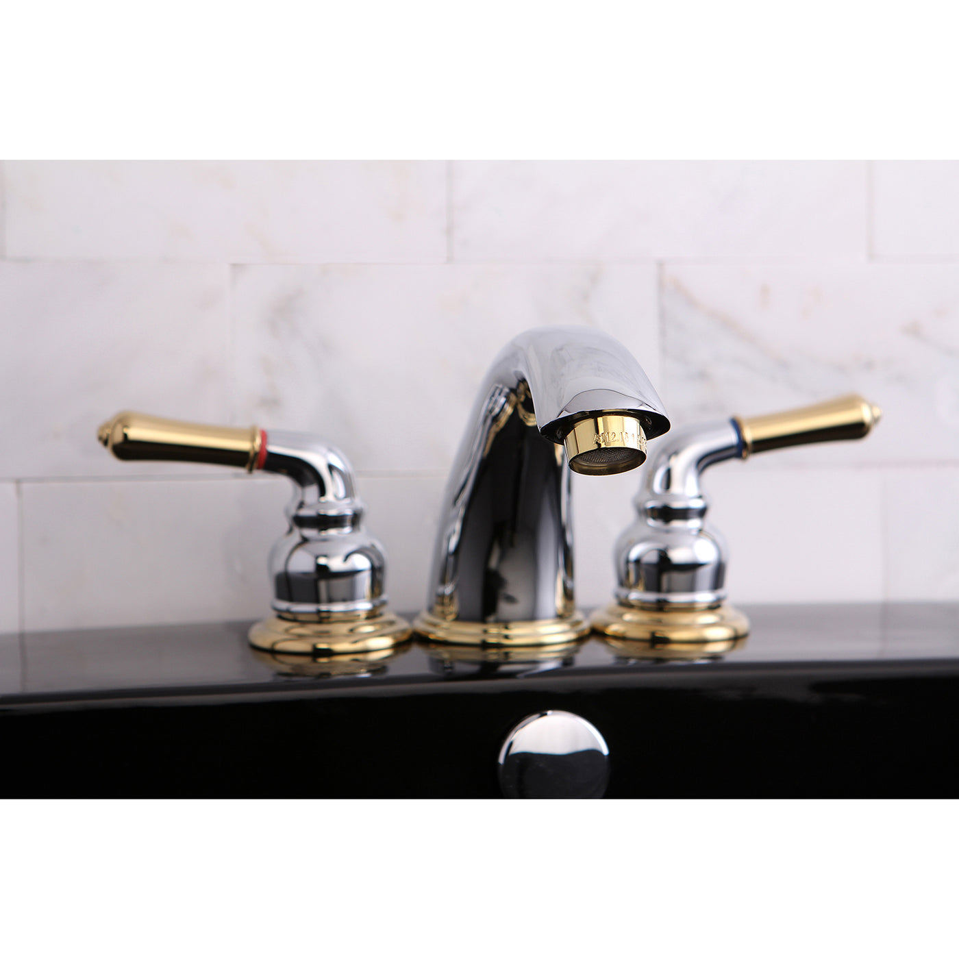 Elements of Design EB964 Widespread Bathroom Faucet with Retail Pop-Up, Polished Chrome/Polished Brass