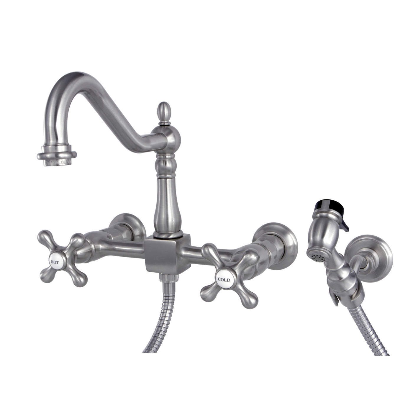 Elements of Design ES1248AXBS Wall Mount Bridge Kitchen Faucet with Brass Sprayer, Brushed Nickel