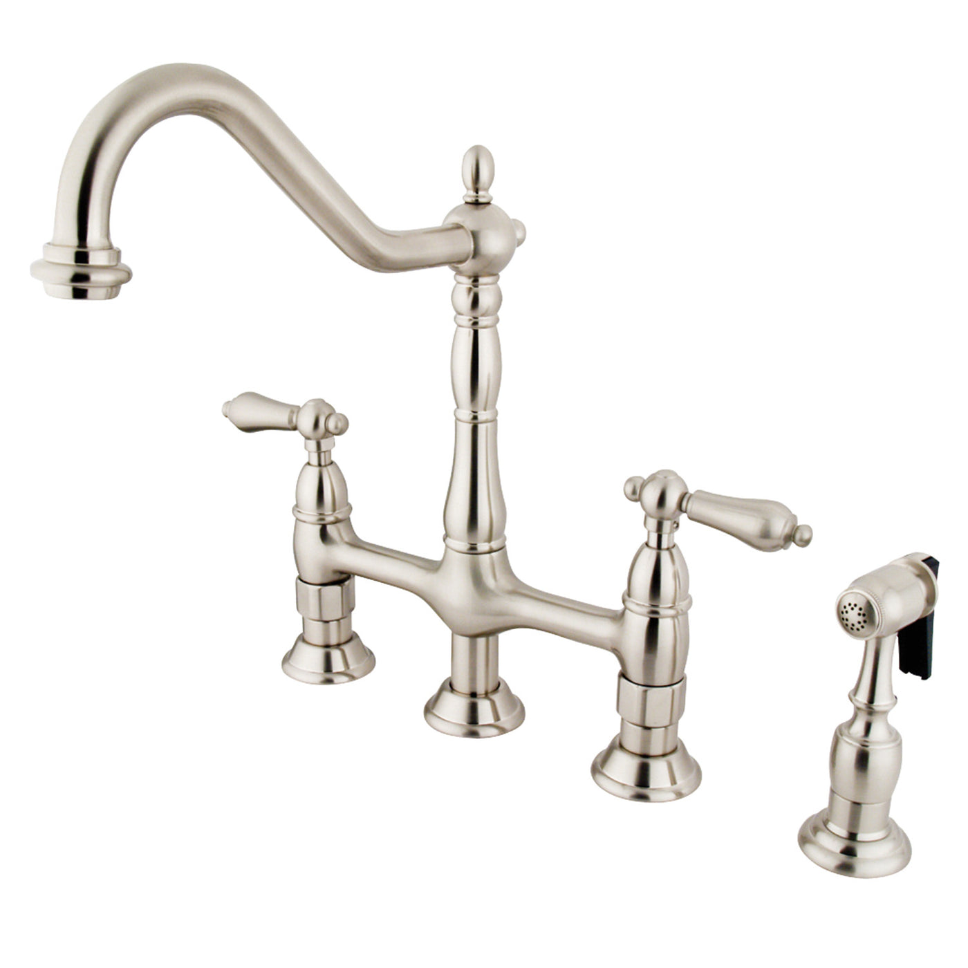 Elements of Design ES1278ALBS Bridge Kitchen Faucet with Brass Sprayer, Brushed Nickel