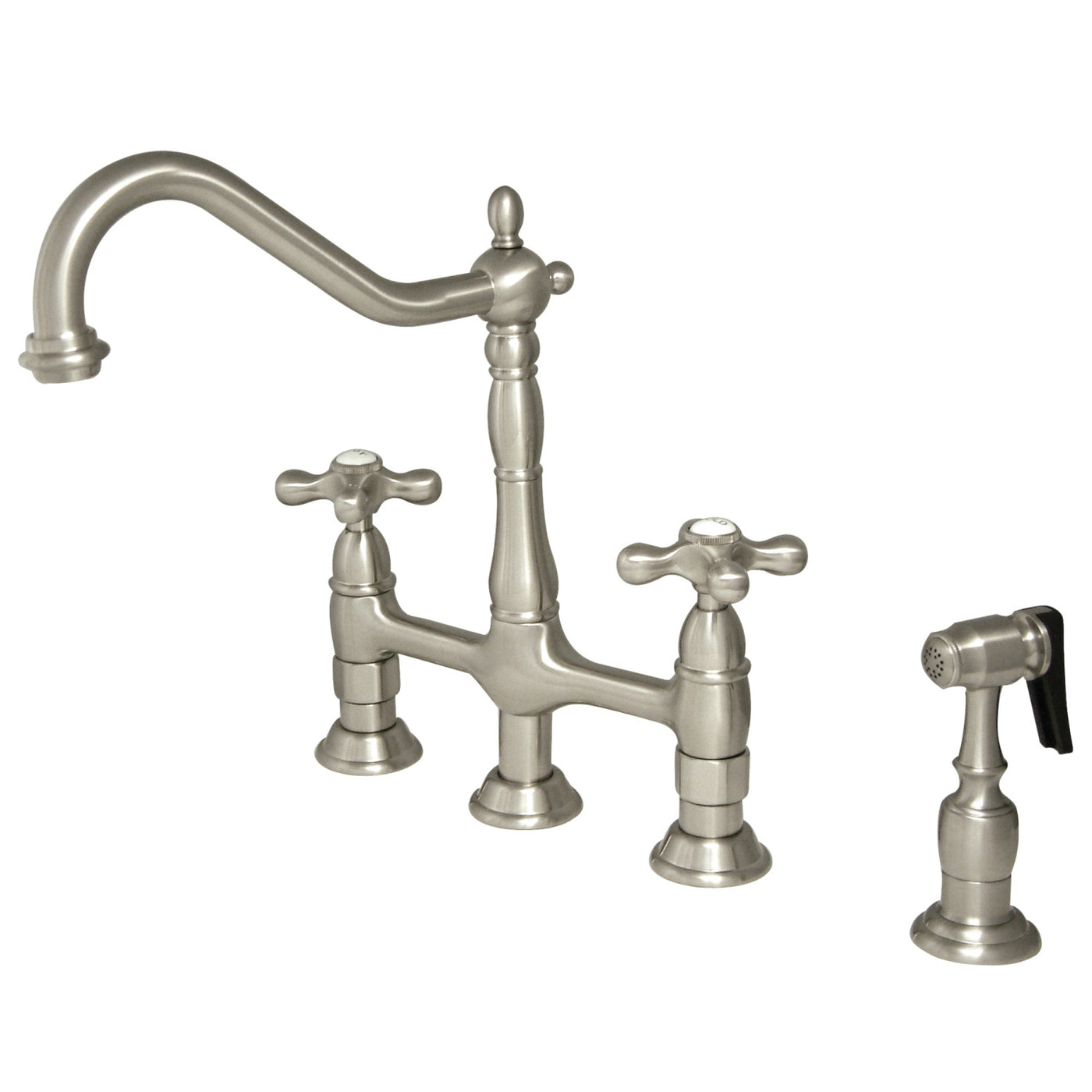 Elements of Design ES1278AXBS Bridge Kitchen Faucet with Brass Sprayer, Brushed Nickel