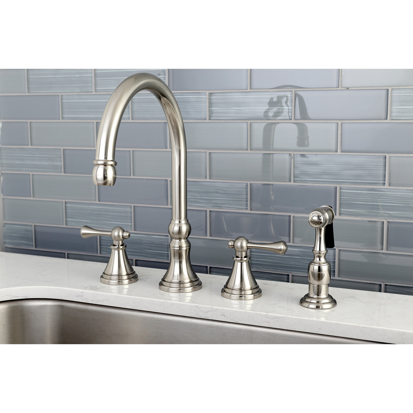 Elements of Design ES2798BLBS Widespread Kitchen Faucet with Brass Sprayer, Brushed Nickel