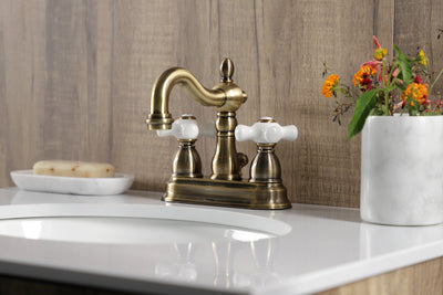Elements of Design EB1603PX 4-Inch Centerset Bathroom Faucet with Plastic Pop-Up, Antique Brass