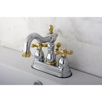 Elements of Design EB1604AX 4-Inch Centerset Bathroom Faucet with Plastic Pop-Up, Polished Chrome/Polished Brass
