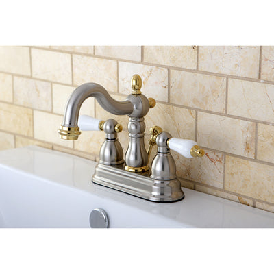 Elements of Design EB1609PL 4-Inch Centerset Bathroom Faucet with Plastic Pop-Up, Brushed Nickel/Polished Brass