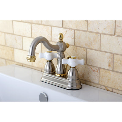 Elements of Design EB1609PX 4-Inch Centerset Bathroom Faucet with Plastic Pop-Up, Brushed Nickel/Polished Brass