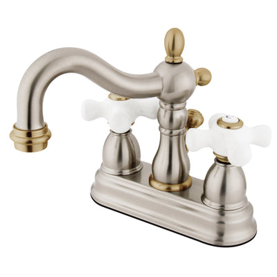 Elements of Design EB1609PX 4-Inch Centerset Bathroom Faucet with Plastic Pop-Up, Brushed Nickel/Polished Brass