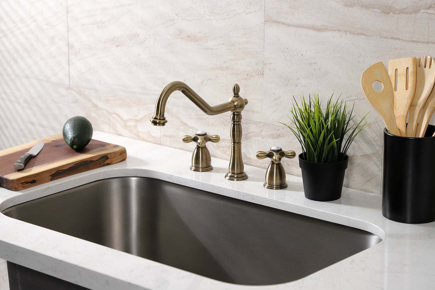 Elements of Design EB1793AXLS Widespread Kitchen Faucet, Antique Brass