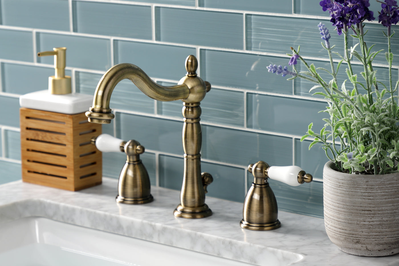 Elements of Design EB1973PL Widespread Bathroom Faucet with Brass Pop-Up, Antique Brass