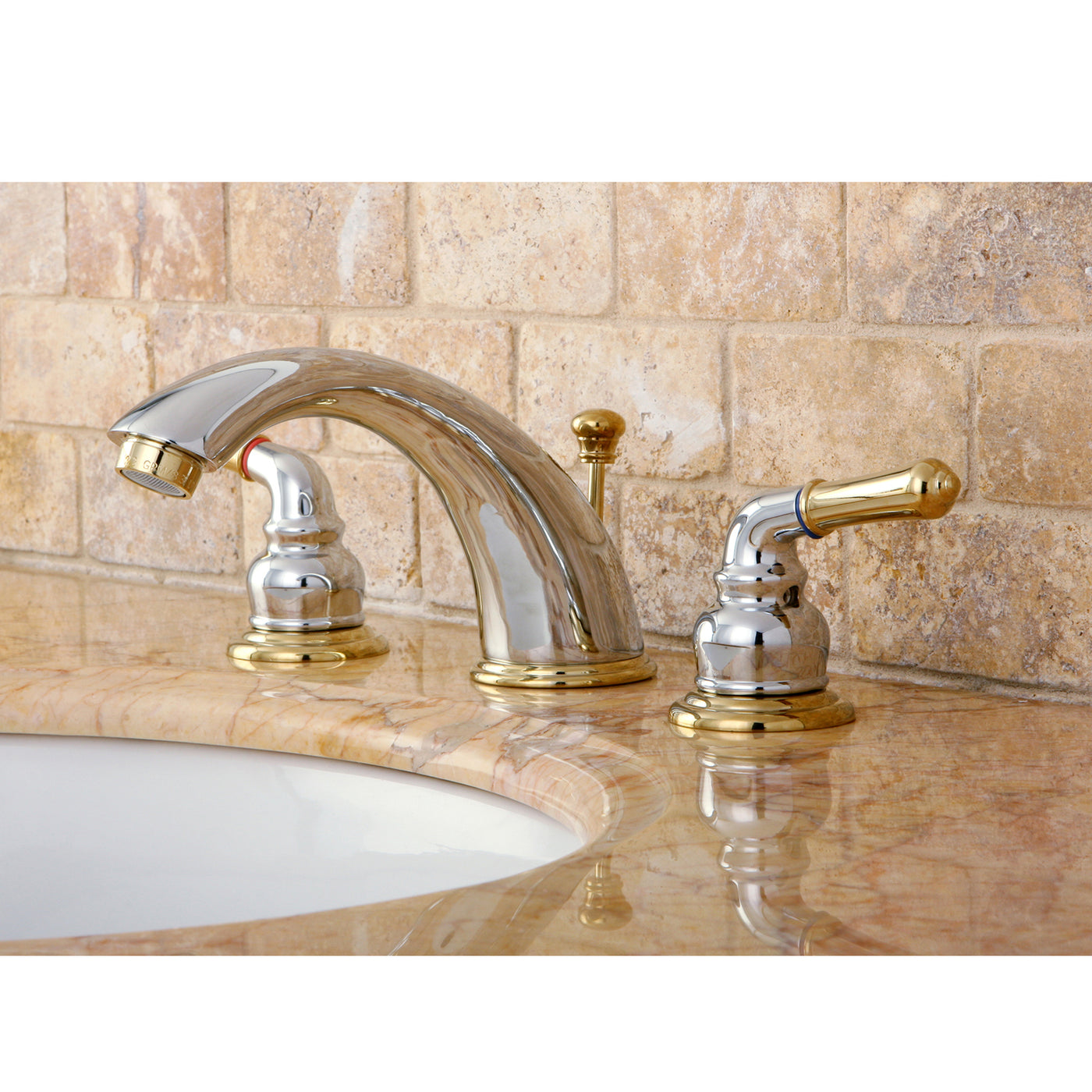 Elements of Design EB964 Widespread Bathroom Faucet with Retail Pop-Up, Polished Chrome/Polished Brass