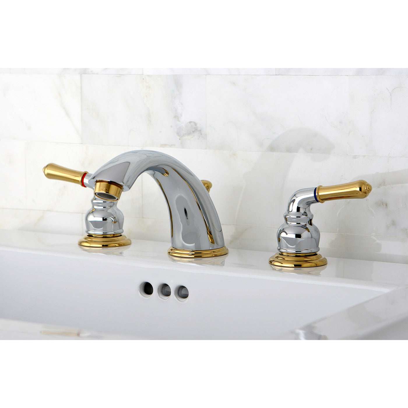 Elements of Design EB964 Widespread Bathroom Faucet with Retail Pop-Up, Polished Chrome/Polished Brass