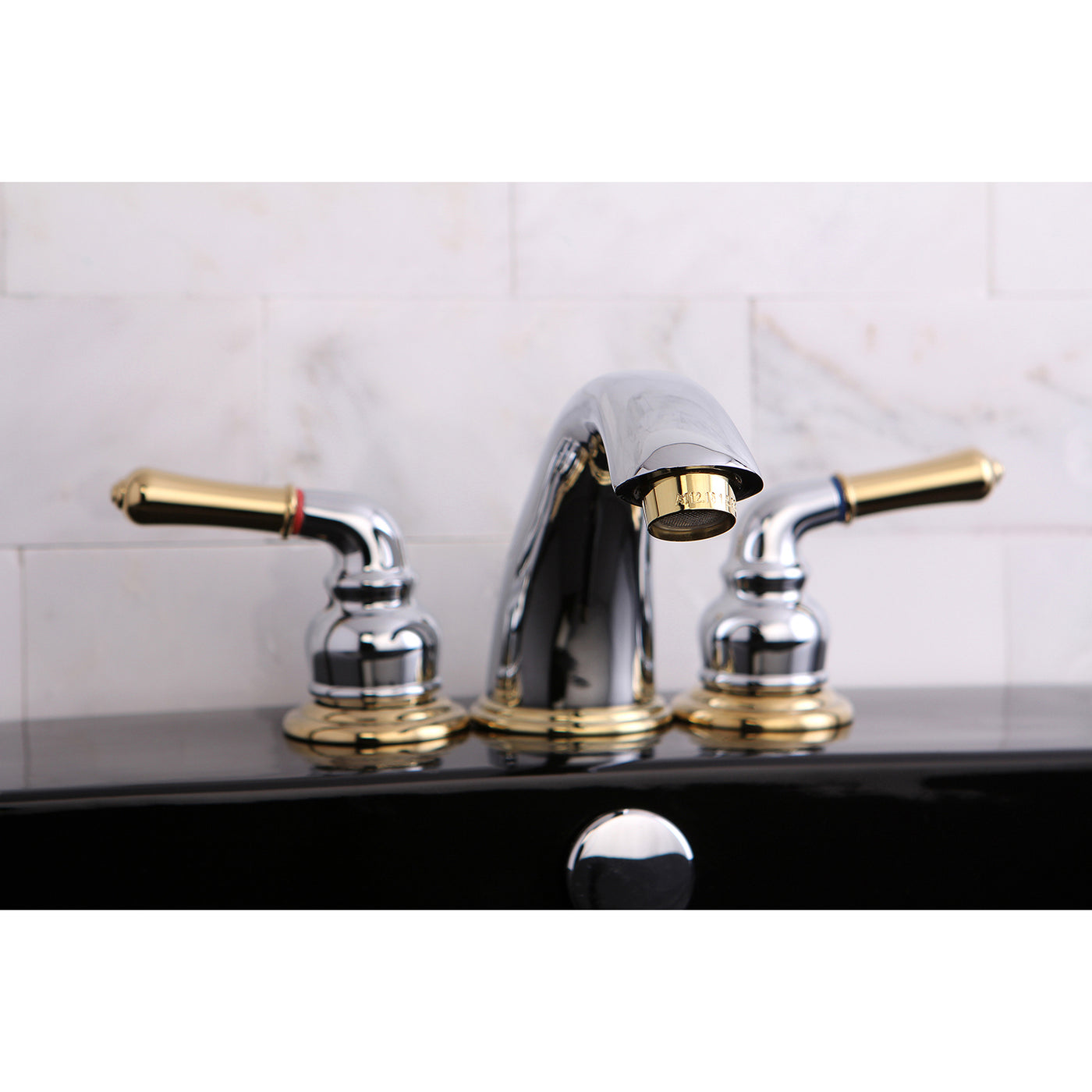 Elements of Design EB964 Widespread Bathroom Faucet with Retail Pop-Up, Polished Chrome/Polished Brass