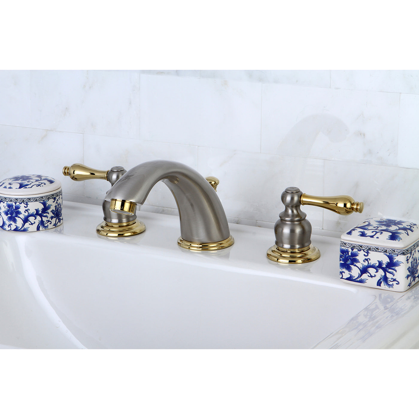 Elements of Design EB979AL Widespread Bathroom Faucet with Retail Pop-Up, Brushed Nickel/Polished Brass