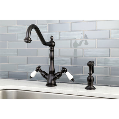 Elements of Design ES1235PLBS 2-Handle Kitchen Faucet with Brass Sprayer, Oil Rubbed Bronze