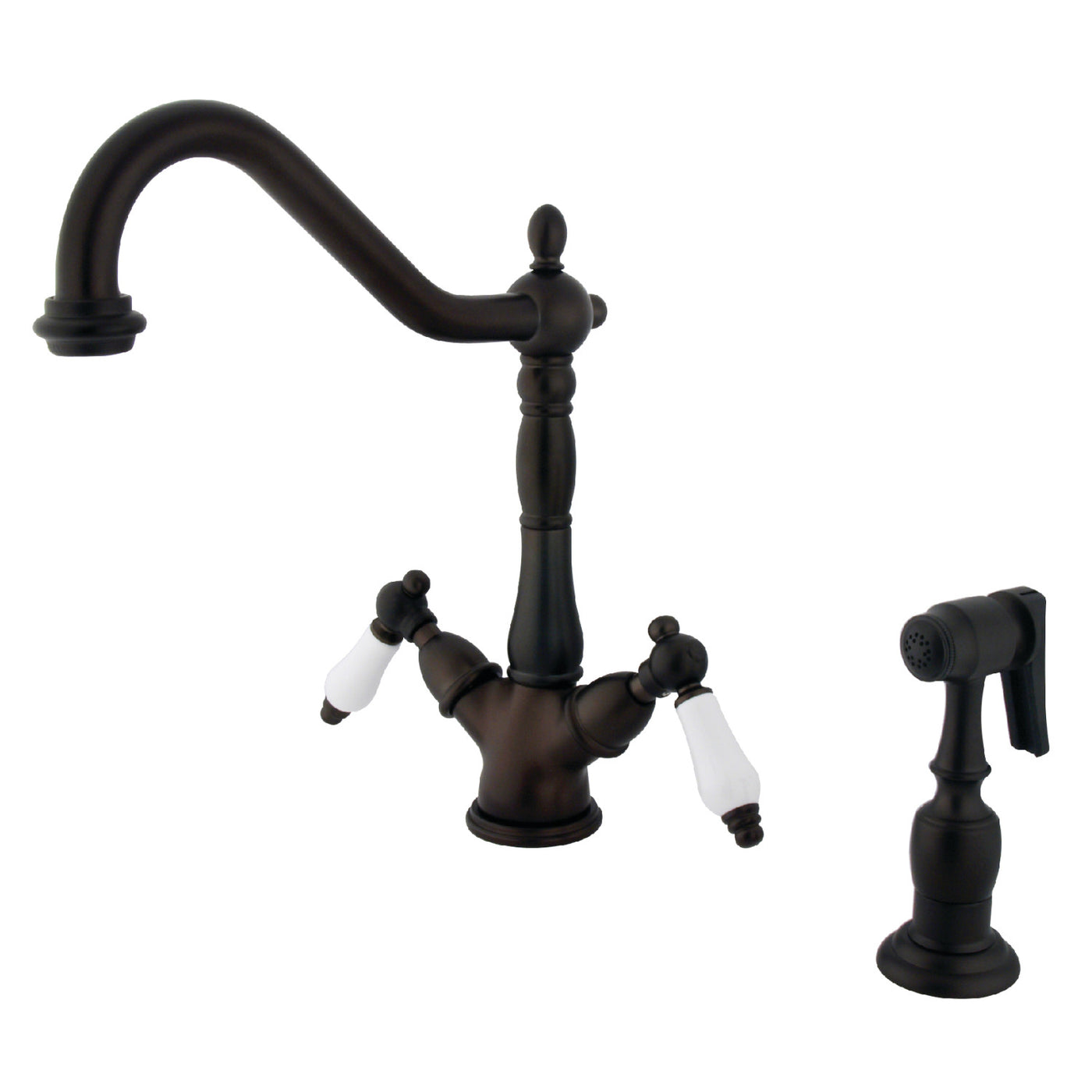 Elements of Design ES1235PLBS 2-Handle Kitchen Faucet with Brass Sprayer, Oil Rubbed Bronze