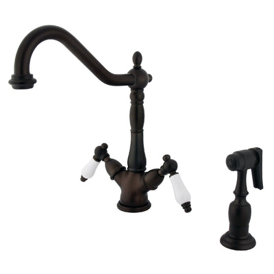Elements of Design ES1235PLBS 2-Handle Kitchen Faucet with Brass Sprayer, Oil Rubbed Bronze