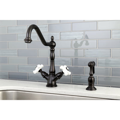 Elements of Design ES1235PXBS 2-Handle Kitchen Faucet with Brass Sprayer, Oil Rubbed Bronze