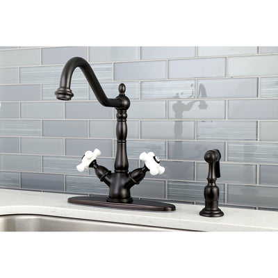 Elements of Design ES1235PXBS 2-Handle Kitchen Faucet with Brass Sprayer, Oil Rubbed Bronze