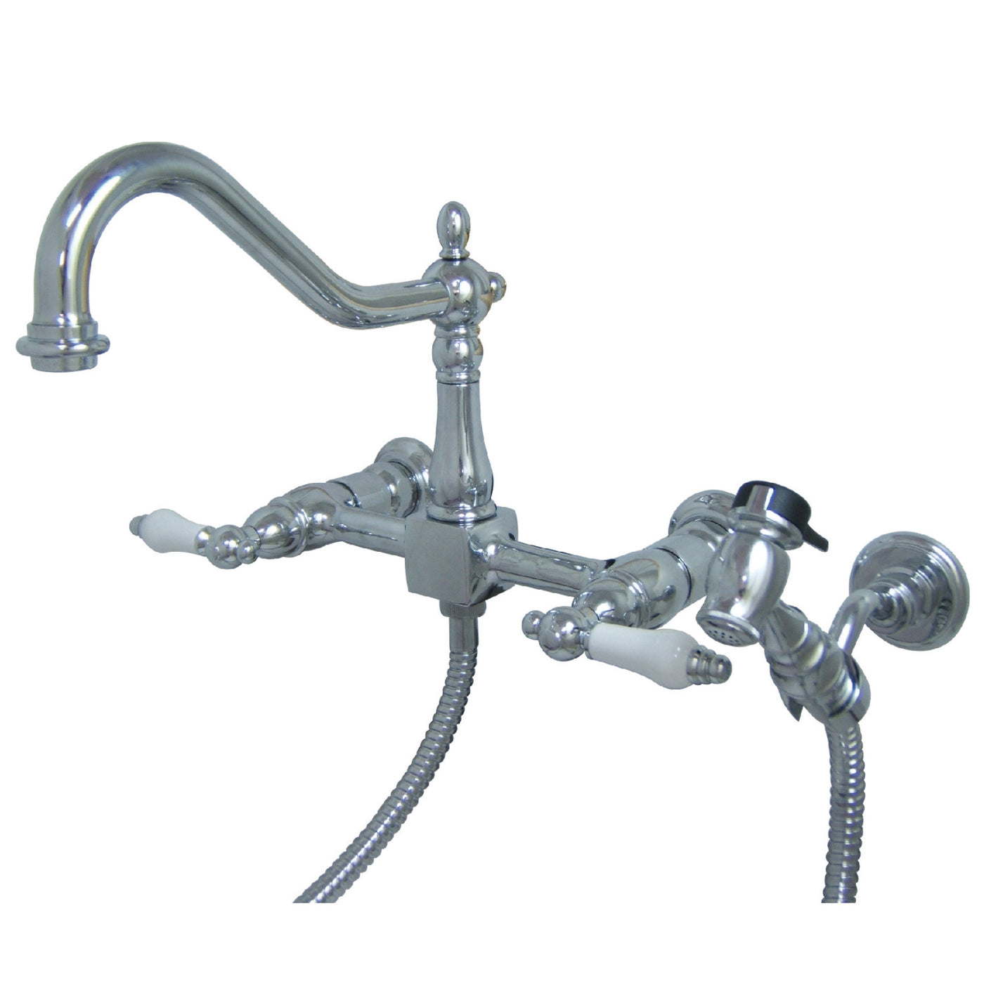 Elements of Design ES1241PLBS Wall Mount Bridge Kitchen Faucet with Brass Sprayer, Polished Chrome