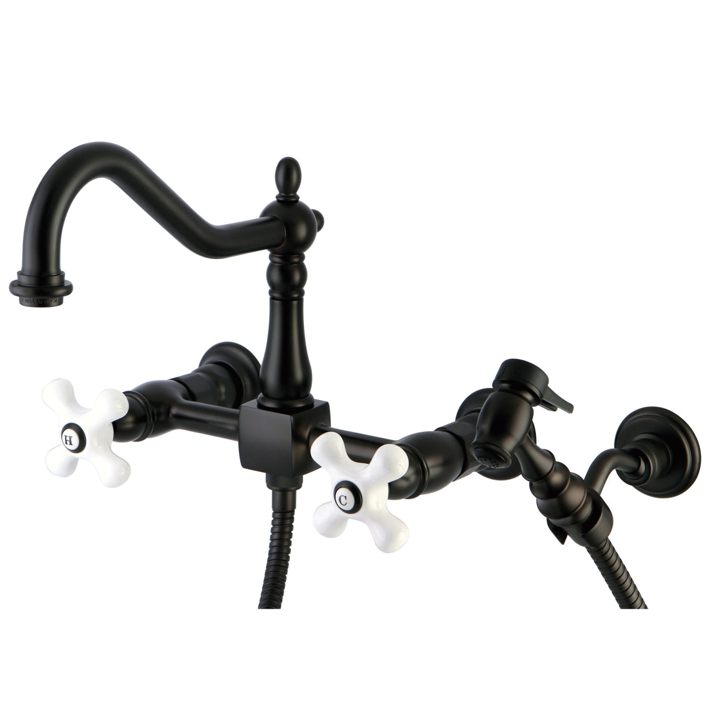 Elements of Design ES1245PXBS Wall Mount Bridge Kitchen Faucet with Brass Sprayer, Oil Rubbed Bronze