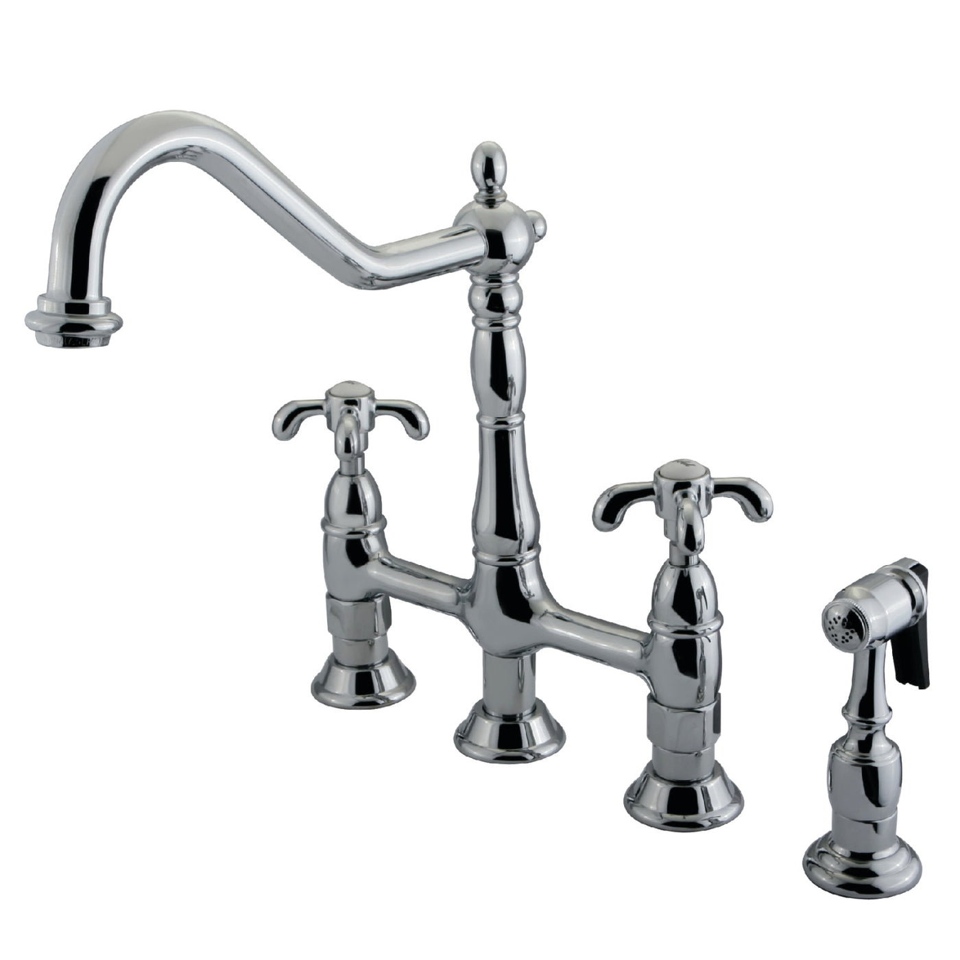 Elements of Design ES1271TXBS Bridge Kitchen Faucet with Brass Side Sprayer, Polished Chrome