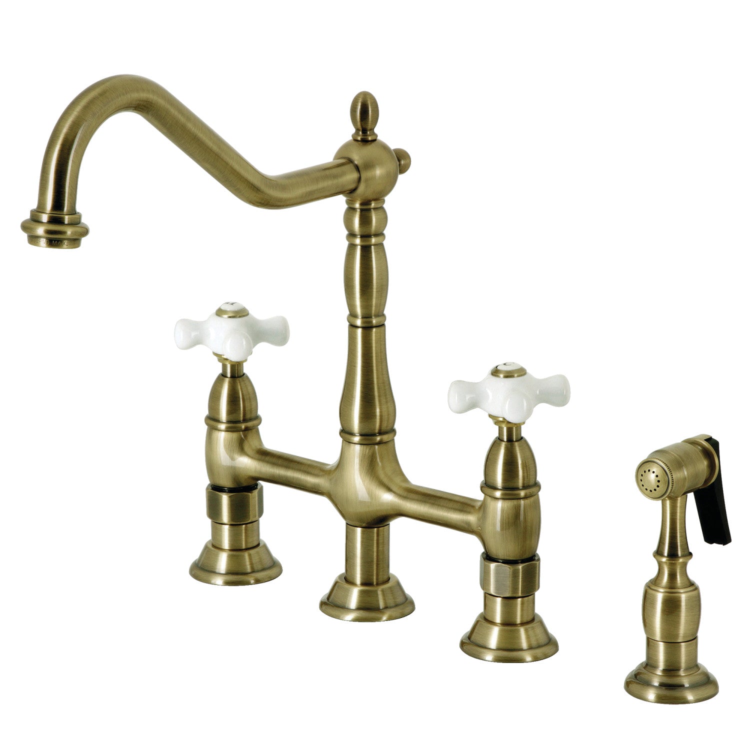 Elements of Design ES1273PXBS Bridge Kitchen Faucet with Brass Sprayer ...