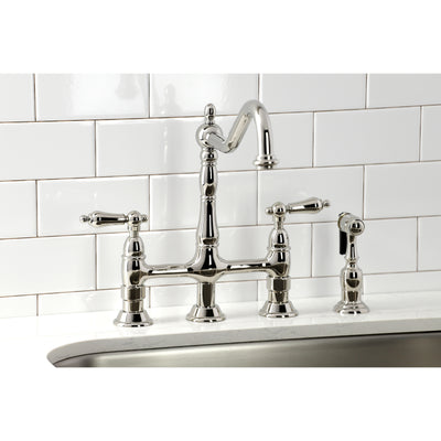 Elements of Design ES1276ALBS Bridge Kitchen Faucet with Brass Sprayer, Polished Nickel