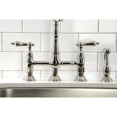Elements of Design ES1276ALBS Bridge Kitchen Faucet with Brass Sprayer, Polished Nickel