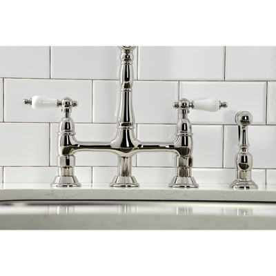 Elements of Design ES1276PLBS Bridge Kitchen Faucet with Brass Sprayer, Polished Nickel