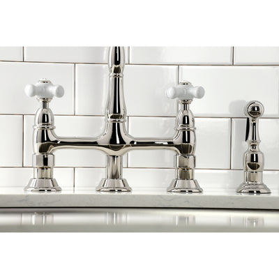 Elements of Design ES1276PXBS Bridge Kitchen Faucet with Brass Sprayer, Polished Nickel