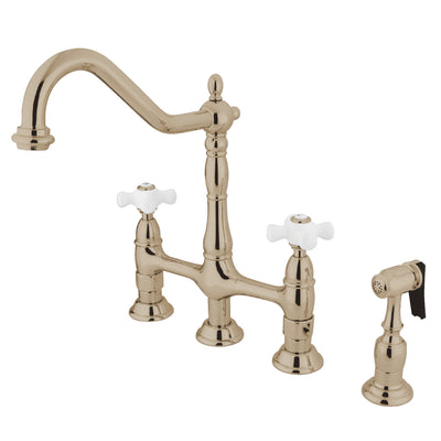 Elements of Design ES1276PXBS Bridge Kitchen Faucet with Brass Sprayer, Polished Nickel