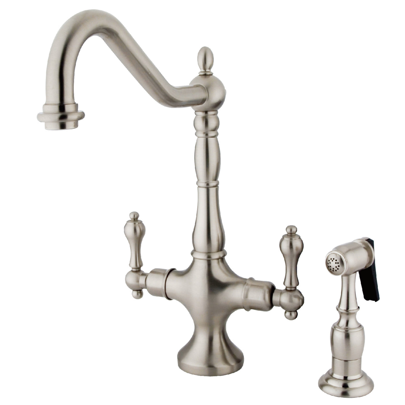 Elements of Design ES1778ALBS 2-Handle Kitchen Faucet with Brass Sprayer, Brushed Nickel
