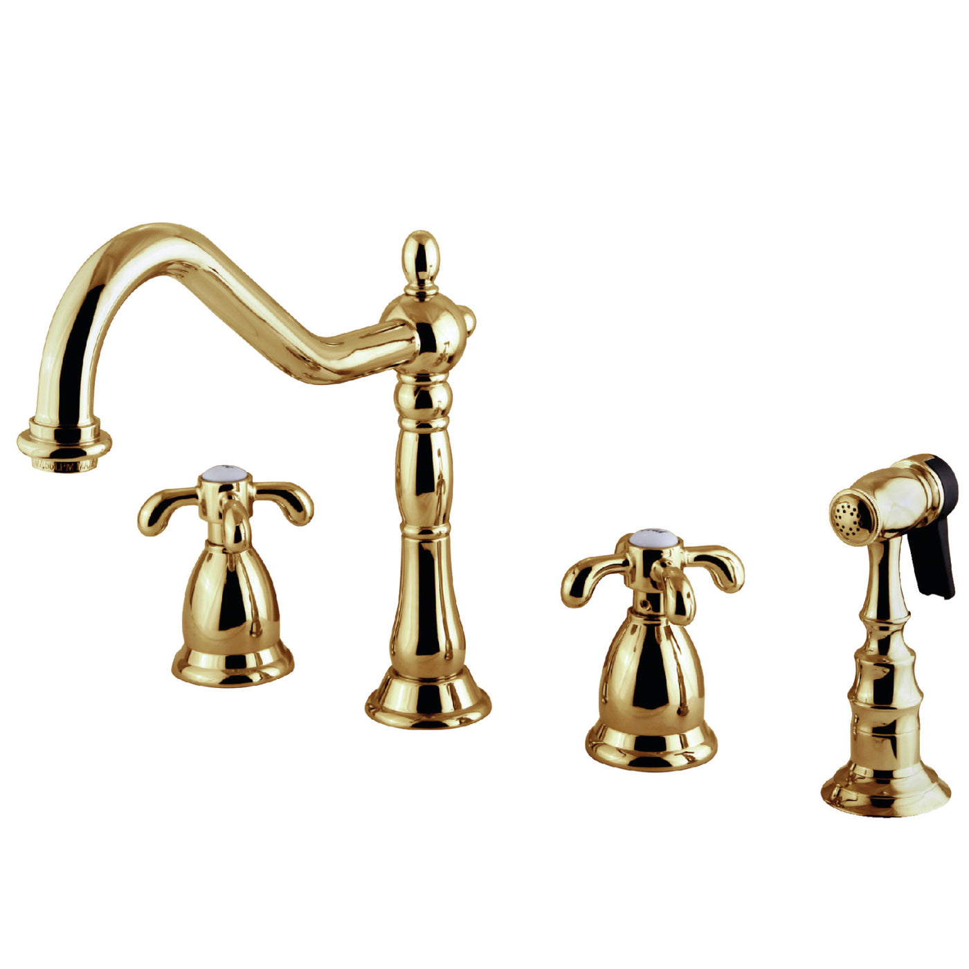 Elements of Design ES1792TXBS Widespread Kitchen Faucet with Brass Sprayer, Polished Brass