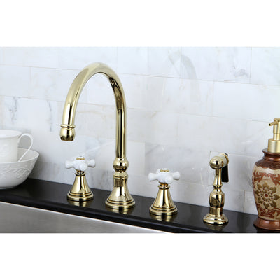 Elements of Design ES2792PXBS Widespread Kitchen Faucet with Brass Sprayer, Polished Brass