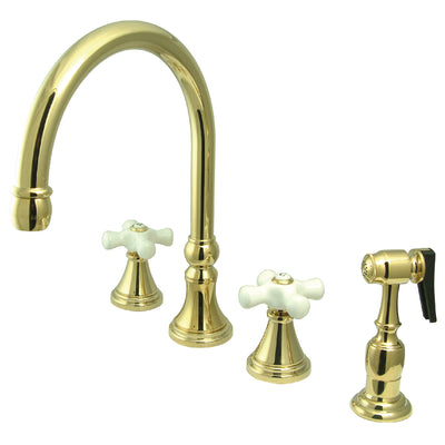 Elements of Design ES2792PXBS Widespread Kitchen Faucet with Brass Sprayer, Polished Brass