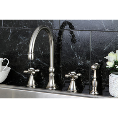 Elements of Design ES2798AXBS Widespread Kitchen Faucet with Brass Sprayer, Brushed Nickel