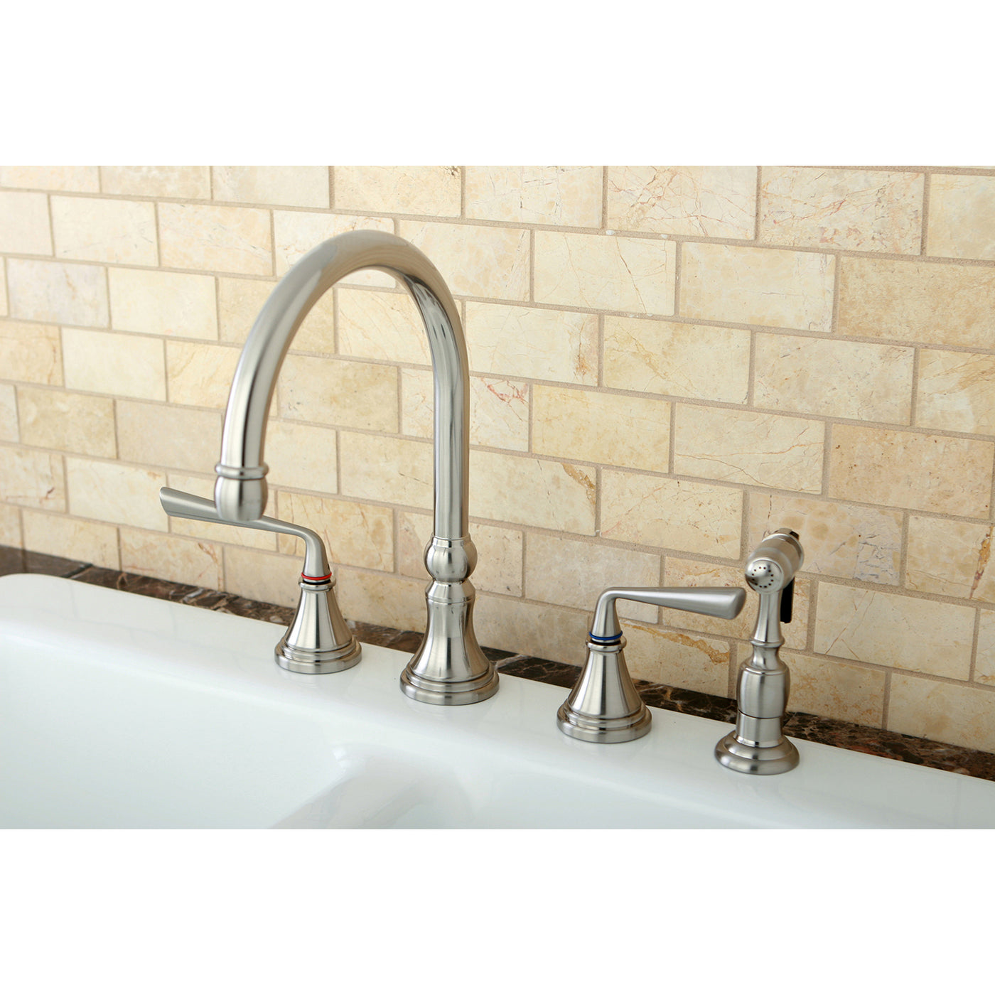 Elements of Design ES2798ZLBS Widespread Kitchen Faucet with Brass Sprayer, Brushed Nickel