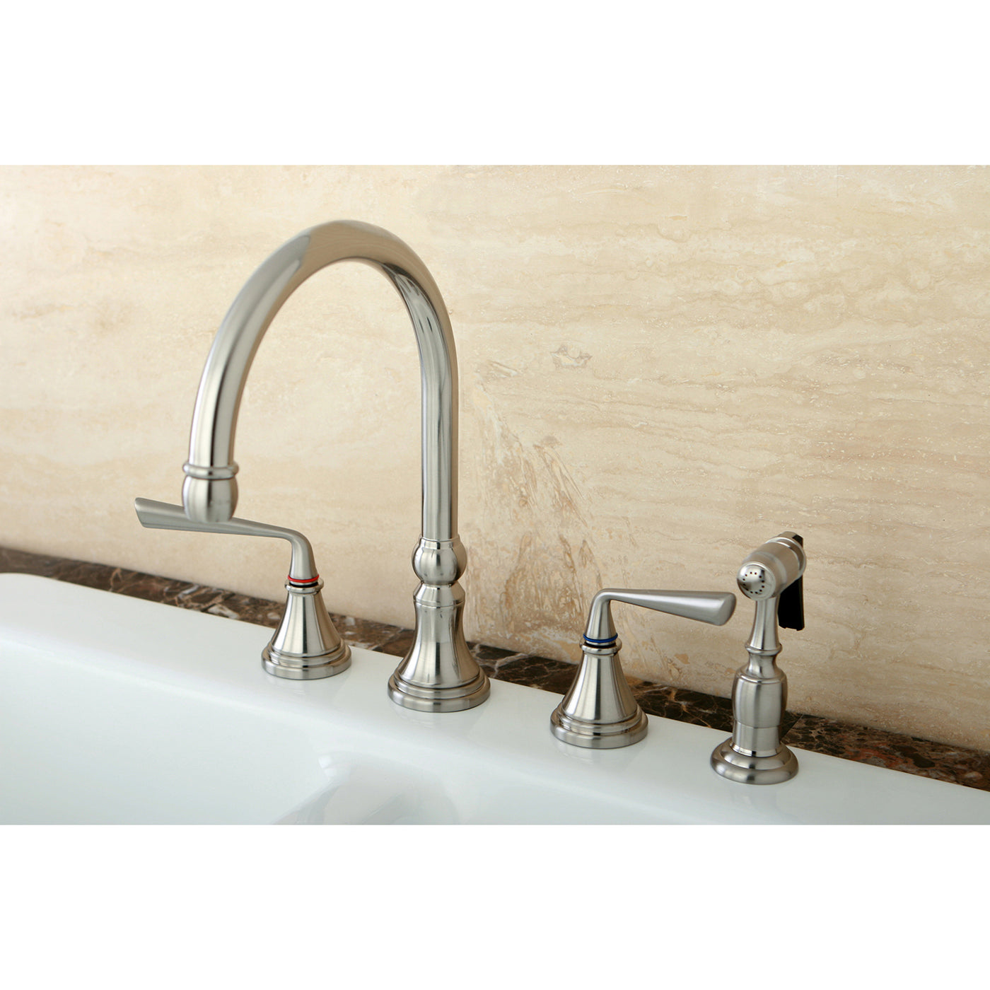 Elements of Design ES2798ZLBS Widespread Kitchen Faucet with Brass Sprayer, Brushed Nickel