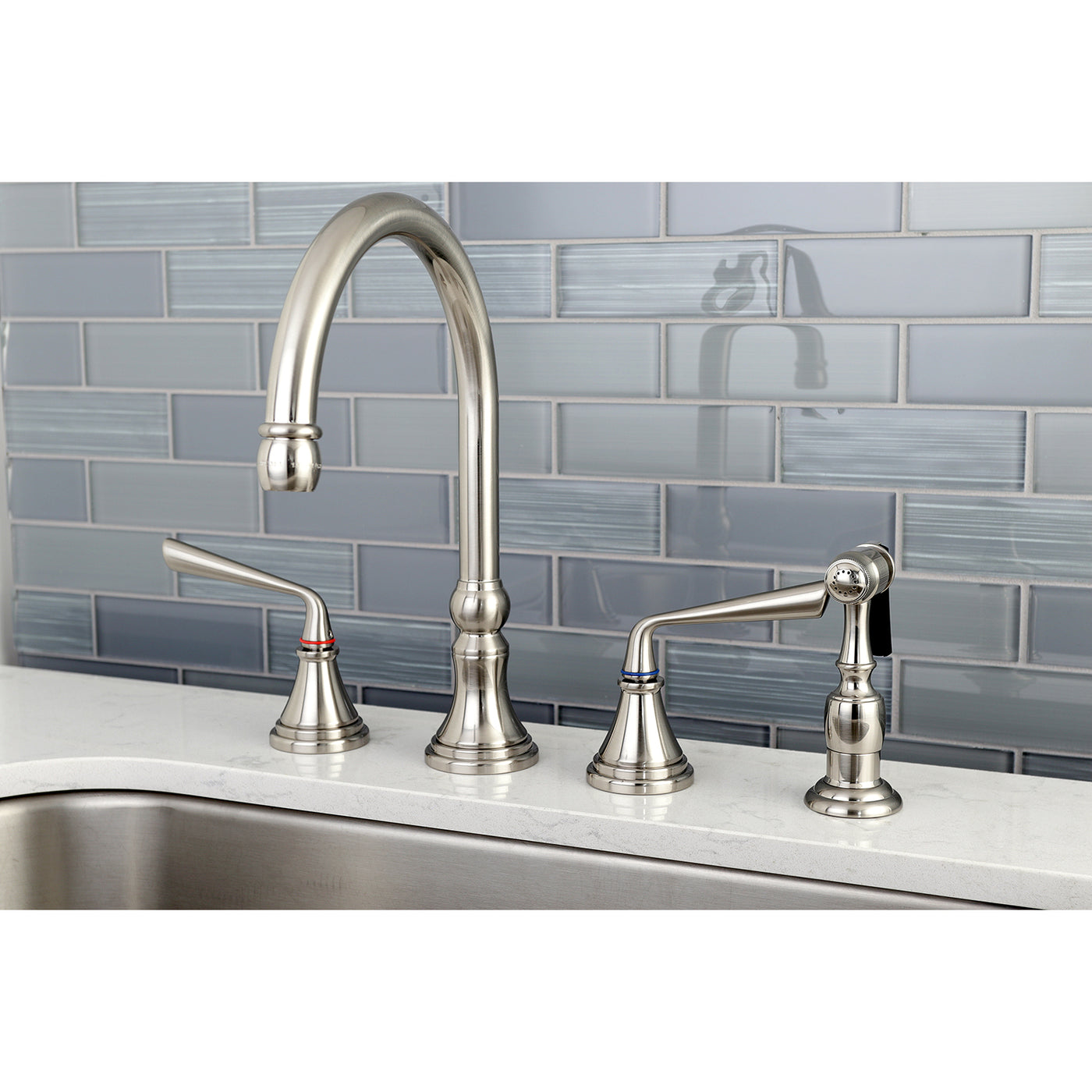 Elements of Design ES2798ZLBS Widespread Kitchen Faucet with Brass Sprayer, Brushed Nickel