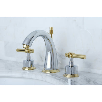 Elements of Design ES2964ML Widespread Bathroom Faucet with Brass Pop-Up, Polished Chrome/Polished Brass