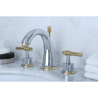 Elements of Design ES2964ML Widespread Bathroom Faucet with Brass Pop-Up, Polished Chrome/Polished Brass