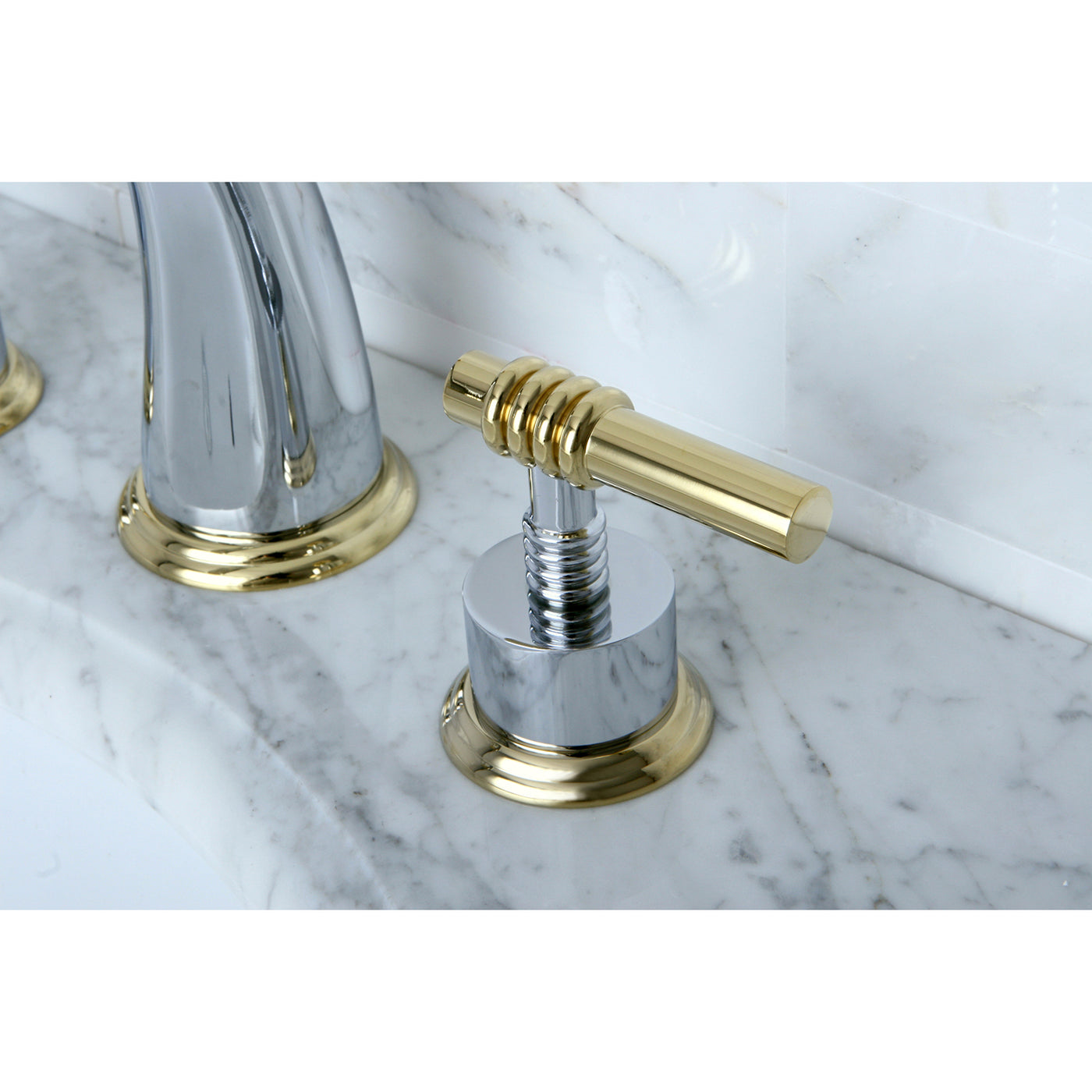 Elements of Design ES2964ML Widespread Bathroom Faucet with Brass Pop-Up, Polished Chrome/Polished Brass