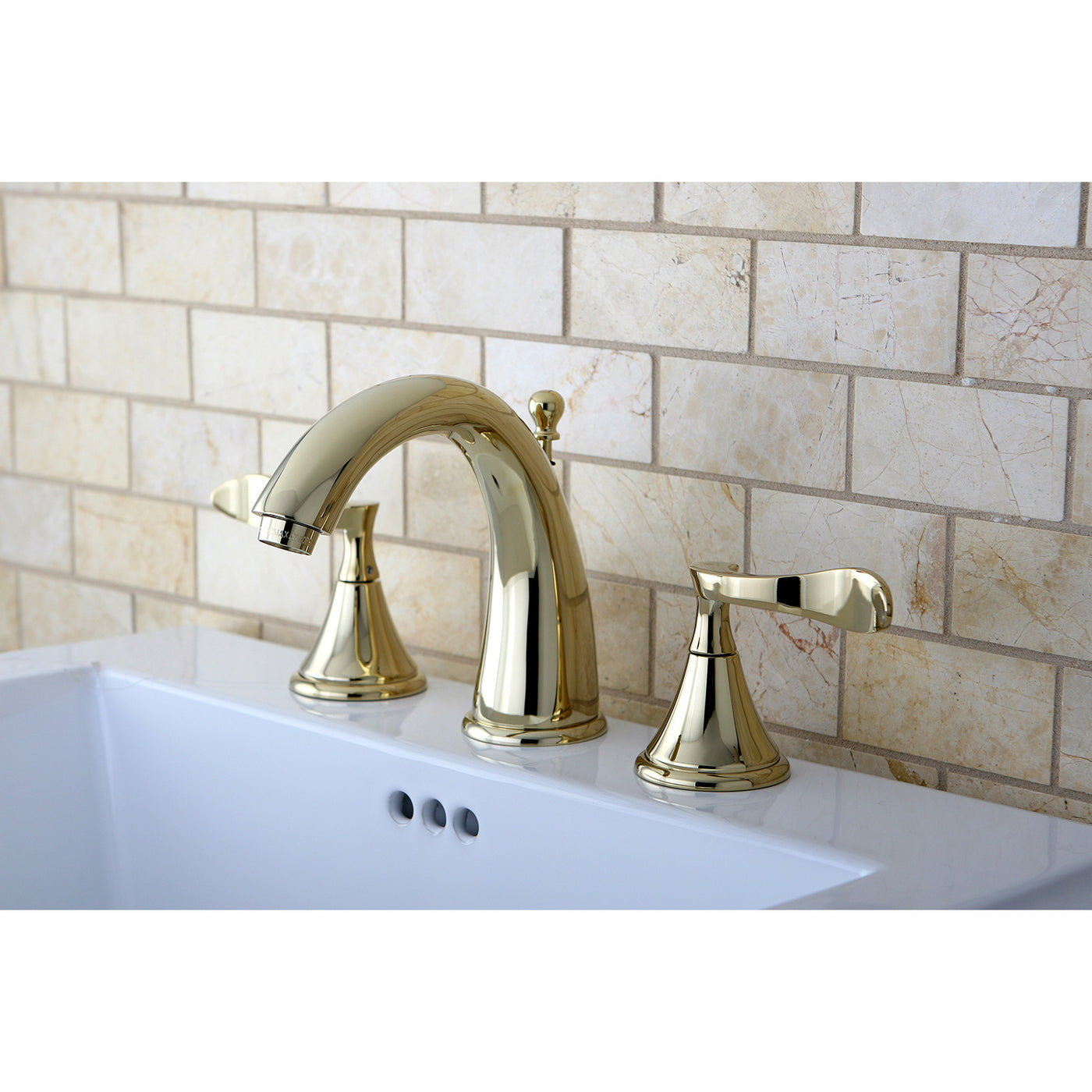 Elements of Design ES2972CFL Widespread Bathroom Faucet with Brass Pop-Up, Polished Brass