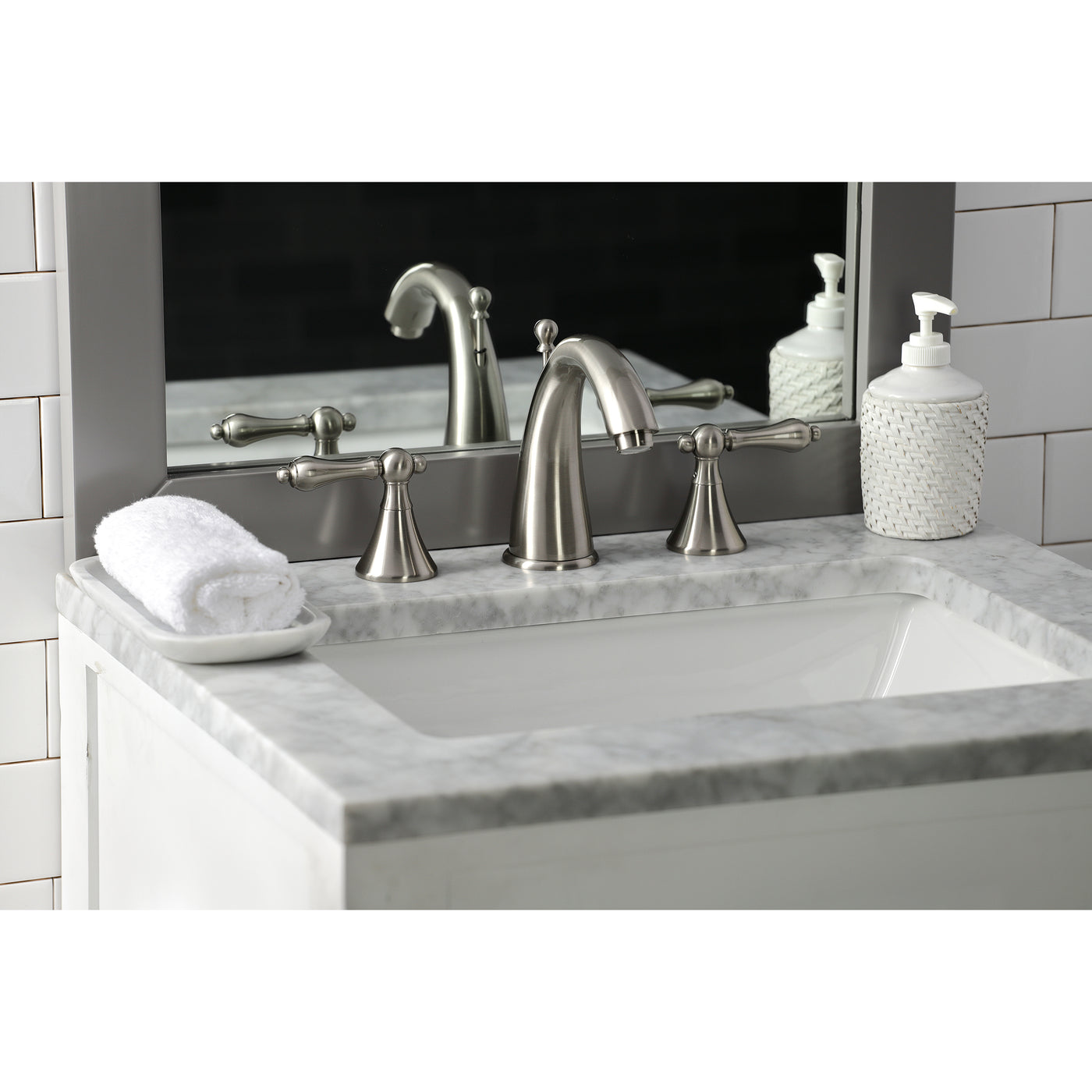 Elements of Design ES2978AL Widespread Bathroom Faucet with Brass Pop-Up, Brushed Nickel