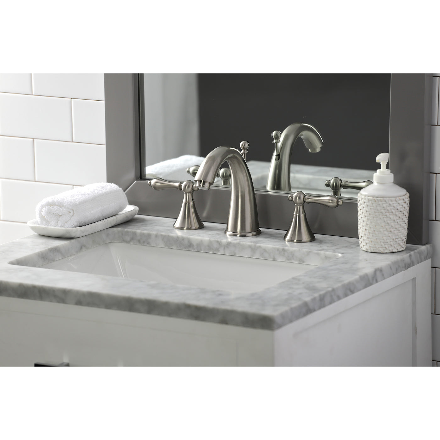 Elements of Design ES2978AL Widespread Bathroom Faucet with Brass Pop-Up, Brushed Nickel
