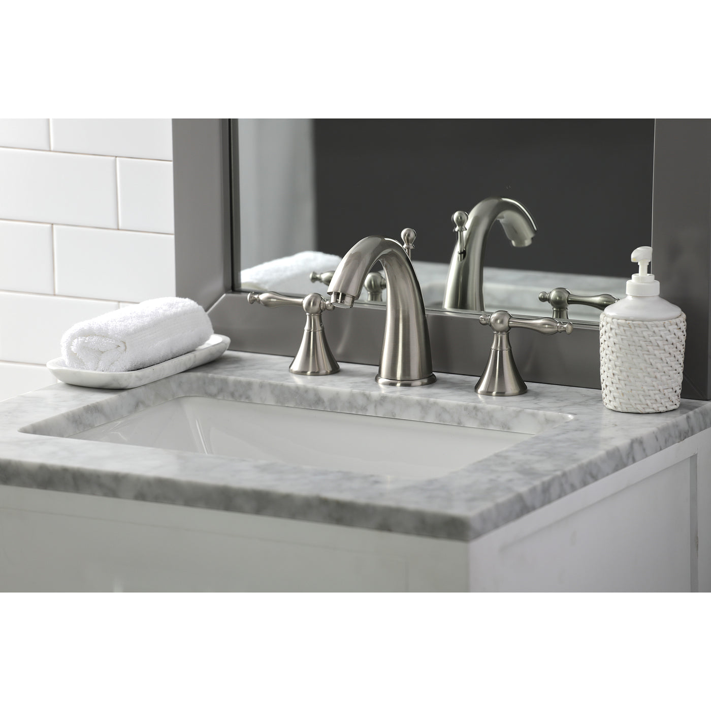 Elements of Design ES2978NL Widespread Bathroom Faucet with Brass Pop-Up, Brushed Nickel