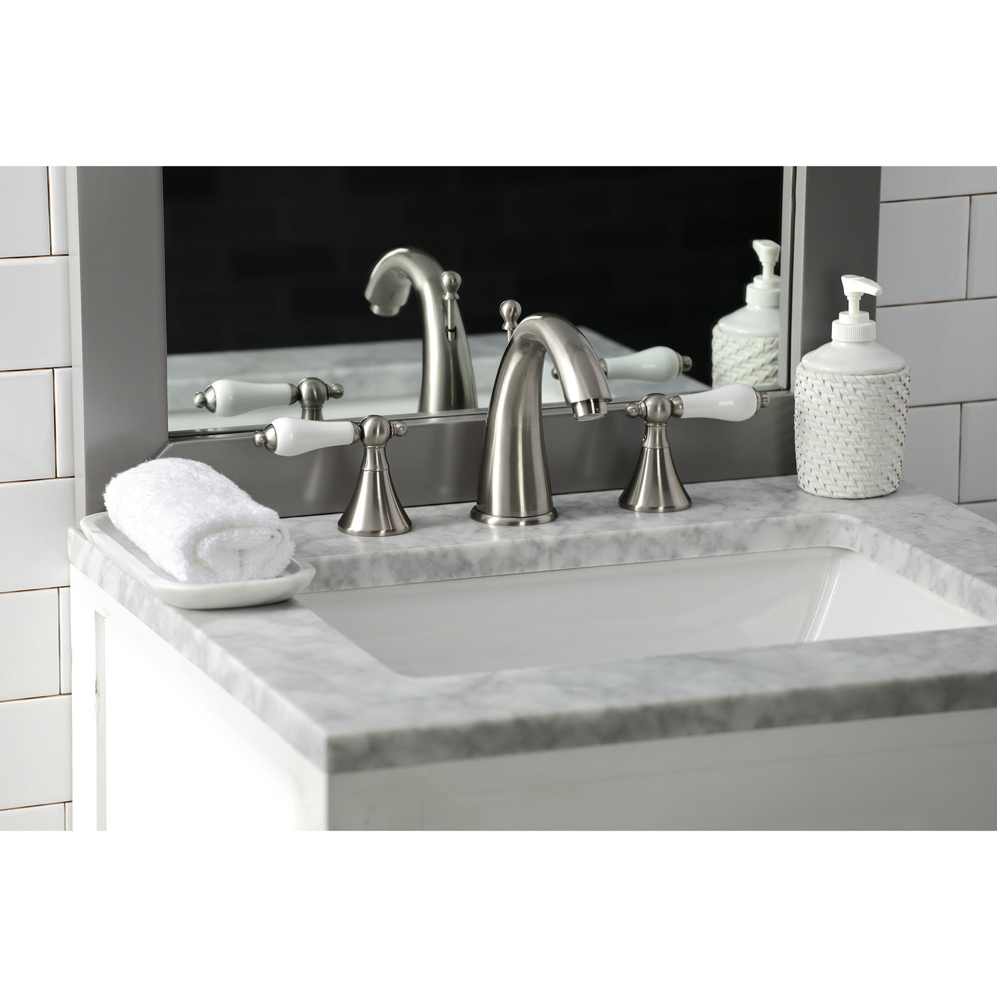 Elements of Design ES2978PL Widespread Bathroom Faucet with Brass Pop-Up, Brushed Nickel