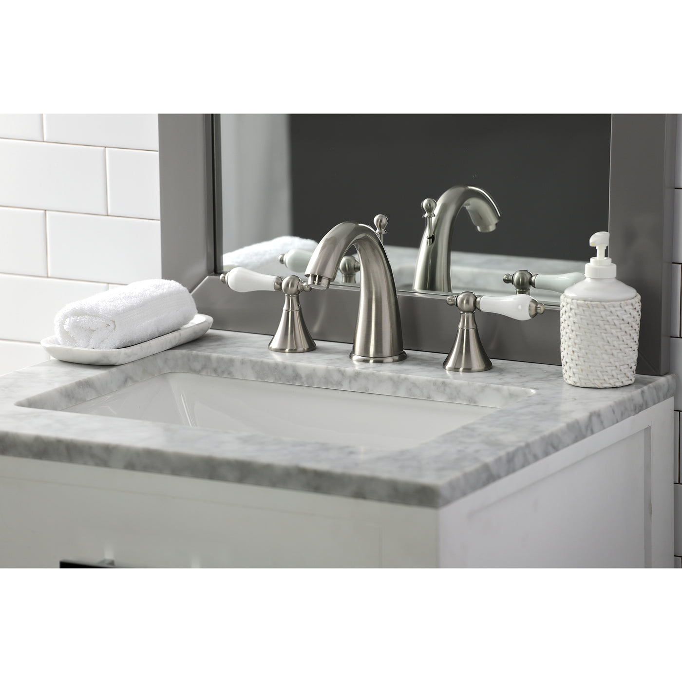 Elements of Design ES2978PL Widespread Bathroom Faucet with Brass Pop-Up, Brushed Nickel